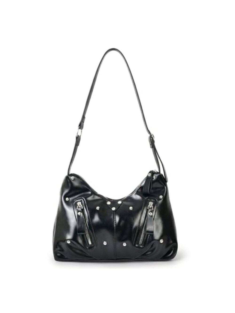 Retro Vegan Leather Studded Hobo Shoulder Bag Extra Large Capacity Zipper